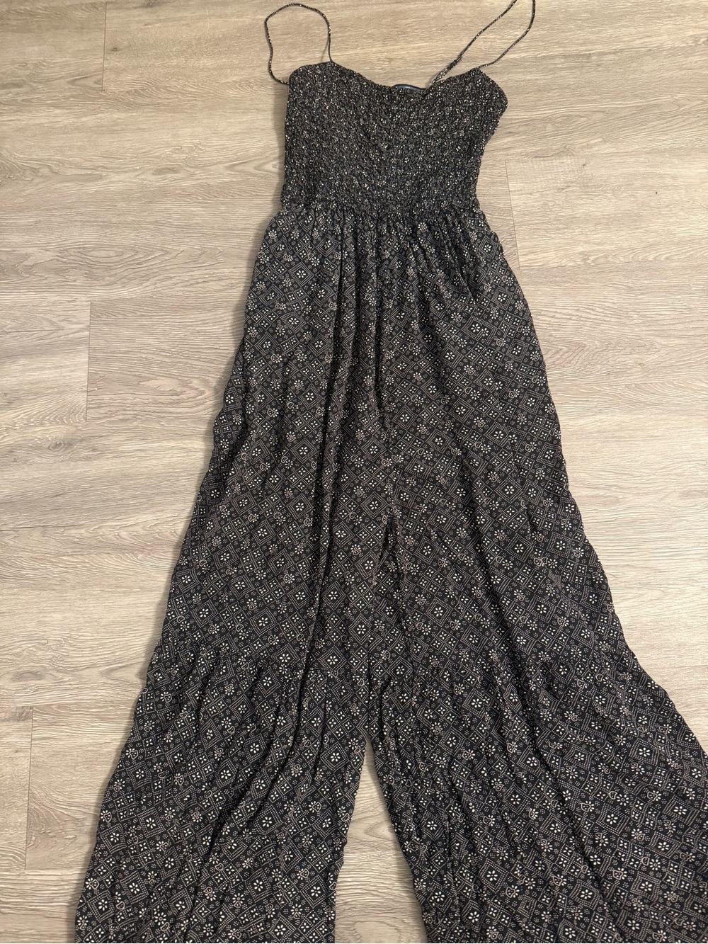 Free People Black Charcoal Geo Smocked Wide-Leg Jumpsuit